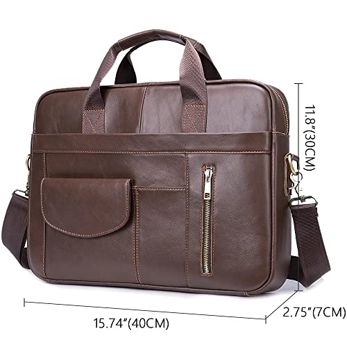 ZLVWB Men's Leather Bags Leather Laptop Bags Document Briefcases Zipper Men's Business Bags (Color : A)
