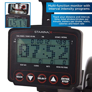 Stamina | X Stamina x Amrap Indoor Rowing Machine | Dynamic Air Resistance | Workout Monitor | Wireless Heart Rate Strap Included
