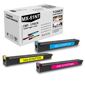 3 Pack (1C+1M+1Y) MX-51NT Toner Cartridge Replacement for Sharp MX-4110N 4111N 4140N 4141N 5110N 5111N 5140N 5141N Printer