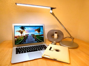 Lightwell S450 by Lumiy - Ultra Bright LED Light Panel Desk Lamp (Titanium Silver with Clamp)