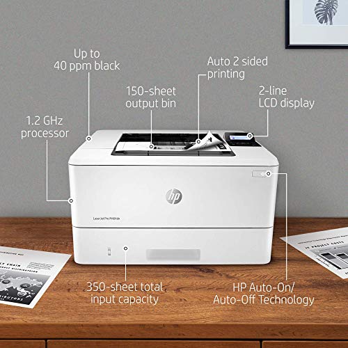 HP Laserjet Pro M404dn Monochrome Black-and-White Laser Printer, Auto-Duplex, Auto-On/Auto-Off Technology, 40 ppm, 250-Sheet, Built-in Ethernet, JAWFOAL Printer Cable