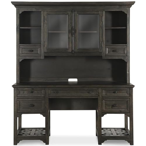 Beaumont Lane Traditional Wood Computer Credenza with Hutch in Peppercorn Gray