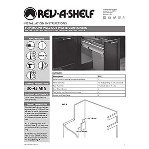Rev-A-Shelf 4WCTM-24DM2-162 Double 35 Quart Top Mount Pull-Out Kitchen Waste Trash Container Bin for 20.75 in. Wide 1.63 in. Faceframe Cabinet, White