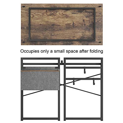JSB 39.37" Folding Computer Desk with Storage Bag and Hook, Writing Desk Modern Industrial Work Table Laptop Desk for Home Office (39.37” x 19.69” x 29.53”, Rustic Brown)