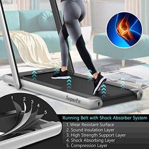 Goplus 2 in 1 Folding Treadmill, 2.25HP Under Desk Electric Treadmill, Installation-Free, with Dual Display, Bluetooth Speaker, Remote Control, APP Control, Walking Jogging Machine for Home/Office Use