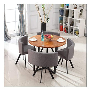 AkosOL Office Table and Chair Set - Business Coffee Table, Conference Room Furniture Set with 1 Table and 4 Chairs - Modern 90cm Round Table with Cotton Linen Chairs (Coffee Colour)