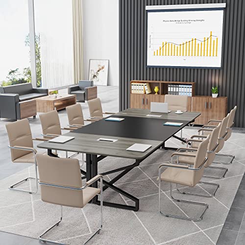 LITTLE TREE 8FT Conference Table, Modern Rectangular Meeting Room Table - Grey & Black