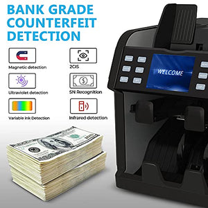 Trank Mixed Denomination Bill Counter, 2-Pocket, with Counterfeit Detection Bank Grade, Multi Currency, Built in Printer