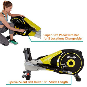 V-600X Extra Length Motorized Stride 18" Programmable Elliptical Cross Trainer - Cardio Fitness Strength Conditioning Workout with Wireless HRC Receiver for home exercise (V-600X, Yellow/Black)