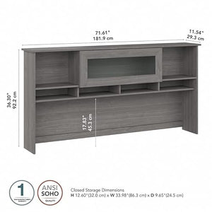 Pemberly Row Modern Gray 72W Desk Hutch - Engineered Wood