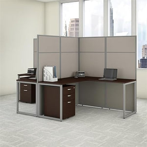 Scranton & Co Furniture 60W 2 Person L Shaped Cubicle with Storage in Brown