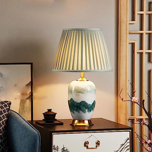 BBAUER Ceramic Desk Lamp New Chinese-Style Landscape Retro Zen Bedroom Bedside Lamp