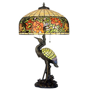 MaGiLL Tiffany Style Retro Desk Lamp 34" High Pink Stained Glass Lampshade Bronze - Ideal for Bedrooms, Living Rooms, Study - E26/E27 * 3 (Stylea)