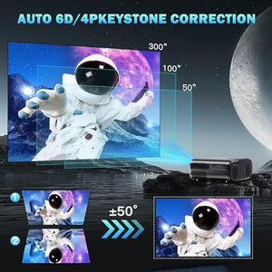 Goiaey WiFi Bluetooth Projector, 1080P Full HD 4K Supported, Portable Outdoor Movie, Auto Focus, Keystone & Zoom, Smart for Phone/PC/TV Stick