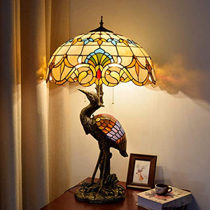 NINGZ Handmade Stained Glass Table Lamp 18" Tiffany Style Yellow Baroque Desk Lamp