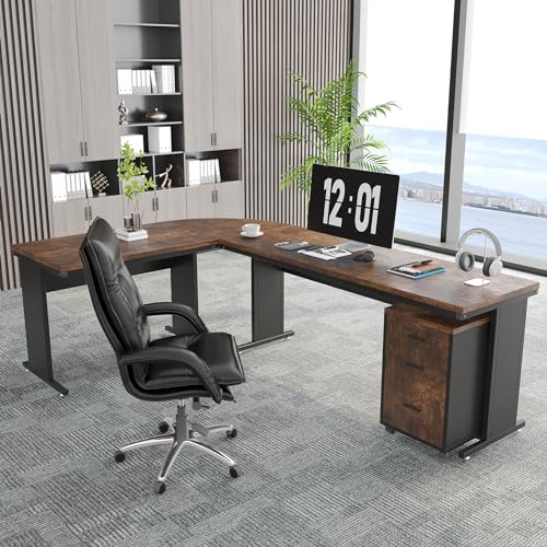 Tribesigns 83" L-Shaped Executive Desk with 3-Drawer Cabinet