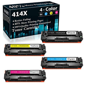 4-Pack (BK+C+Y+M) 414X | W2020X W2021X W2022X W2023X Toner Cartridge Replacement for HP CMJM478f-M479f Color Laserjet Pro M454nw M454dw (W1Y45A) MFP M479fdn M479fnw Printer Ink Cartridge