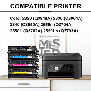 4 Pack (1BK+1C+1M+1Y) 122A | Q3960A Q3961A Q3962A Q3963A Compatible Remanufactured Toner Cartridge Replacement for HP Color 2820 2830 2840 2550n 2550L 2550Ln Printer