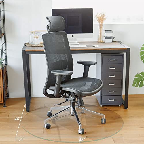 Natsukage Round Tempered Glass Chair Mat 48" x 1/4" Thick - Transparent