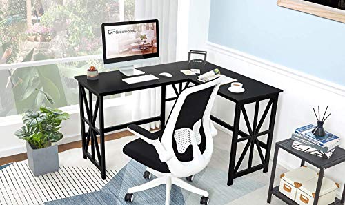 GreenForest L Shaped Desk and Computer Desk Bundle, Industrial Gaming Writing Desk Home Office Furniture Set, Black