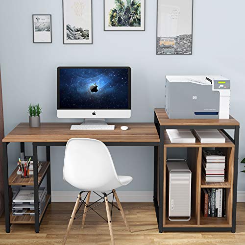Tribesigns Large Computer Desk with Storage Shelf, 47 inch Home Office Desk with Printer Stand & 23 inch Bookcase, Writing PC Table with Space Saving Design,Dark Walnut