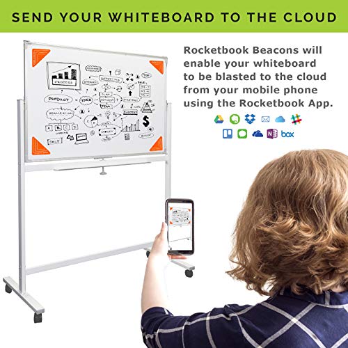 Reversable Whiteboard on Wheels - 48"x32" (with Rocketbook Rocket Beacons)
