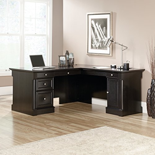Sauder 420791 Bleeker Street L-Desk, L: 73.25" x W: 31.13" x H: 7.75", Obsidian Oak finish