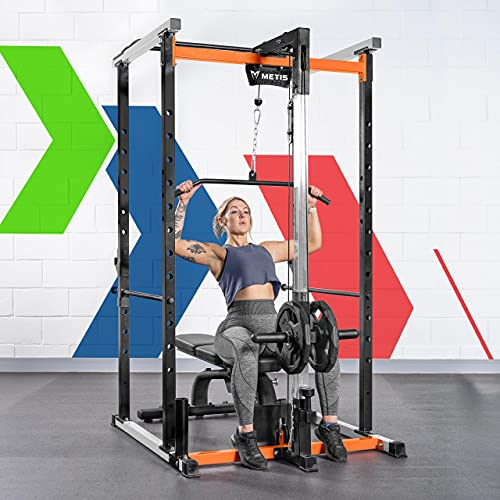 METIS Power Cage Gym Equipment - Power Rack with Weight Plates Storage, Pull Up Bar Station, Dip Bar Station & Optional Pulley System | Strength Training Equipment (Cage + Pulley System)