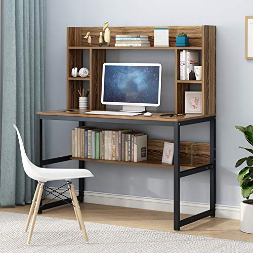 Fiudx Computer Desk Bookshelf 2 in 1,Home Learning Study Writing Reading Desk with Shelf,Sturdy Gaming Desk,Office Laptop Workstation,Large Storage Capacity Vanity Desk Makeup Dressing Console Table