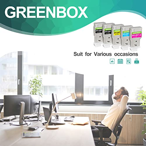 GREENBOX Compatible Ink Cartridges Replacement for Canon PFI-207 PFI-207MBK PFI-207BK PFI-207C PFI-207M PFI-207Y 8789B001 8788B0011 8790B001 8792B001 8791B001 for IPF 680 Printer (MBK, BK, C, M, Y)