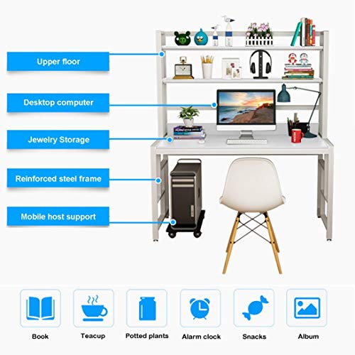 Computer Desk with Hutch Bookcase Bookshelf for Small Space, Office Desk Students Study Table Writing Desk Workstation with Shelf Storage Bookshelf for Home Office Dormitory (White)