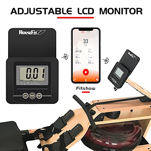 HouseFit Wooden Water Rower Rowing Machine with Bluetooth APP Foldable Rower Machine for Home Use with LCD Monitor Water Resistance Wood Rower Exercise Machine Soft Seat Home Fitness Workout