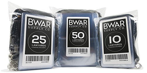 ID Badge Holder with Black Lanyard Bundle (50 pack)
