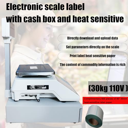 HQHAOTWU Digital Price Computing Scale 30kg with Cash Box Thermal Printer