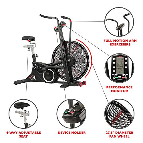 Sunny Health & Fitness Exercise Tornado Fan Air Bike with Bluetooth and Heart Rate Compatibility