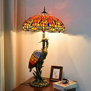 Xiaochen Antique Tiffany Style 20" Reading Lamp with Crimson Dragonfly Glass Lampshade