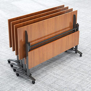 NaLoRa Flip Top Mobile Training Table with Lockable Wheels, Boardroom Desk (Brown, Multiple Sizes Available)