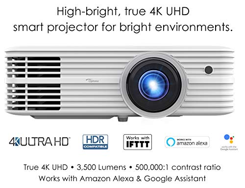 Optoma UHD52ALV True 4K UHD Smart Projector | Super Bright 3500 Lumens | HDR10 + HLG Support | Works with Alexa and Google Assistant | Voice Command | Support IFTTT, Black