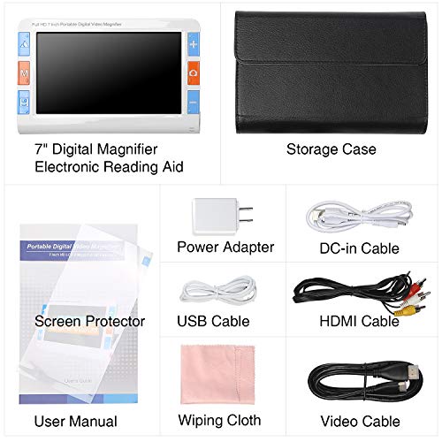 7 inch Digital Aid Magnifier,Koolertron Dual 4M Pixel Lens Portable Electronic Reading Video Magnifier with Ergonomic Bracket 2X-32X Zoom Support Output to TV, Rechargeable Battery Powered, Freeze etc