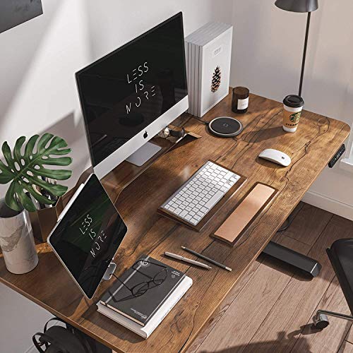 Dual Motor Adjustable Height Electric Standing Desk, 48 x 24 Inches Stand Up Home Office Desk with Splice Tabletop, Black Frame/Walnut Top