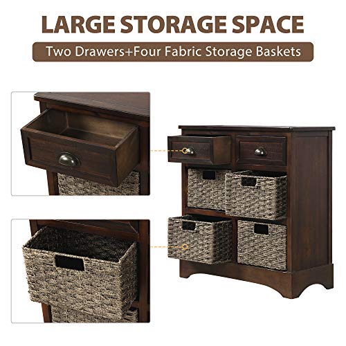 TREXM Rustic Storage Cabinet with Two Drawers and Four Classic Fabric Basket for Kitchen/Dining Room/Entryway/Living Room, Accent Furniture (Espresso)