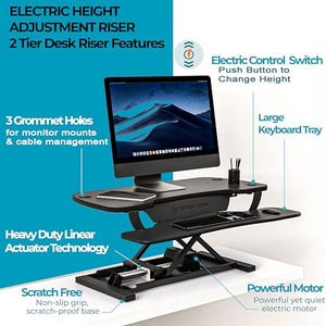 VERSADESK 48" Extra Wide Electric Standing Desk Converter, PowerPro Height Adjustable Sit to Stand Riser with Keyboard Tray, USB Charging Port, 80 lbs Capacity - Black