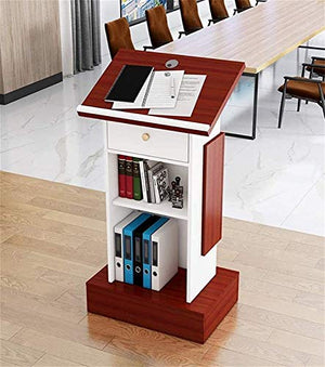 MObyat Lectern Podium Stand - 43.25" Tall with Drawer, 2 Shelf Open Cabinet Wood Orator Floor Standing Pulpit