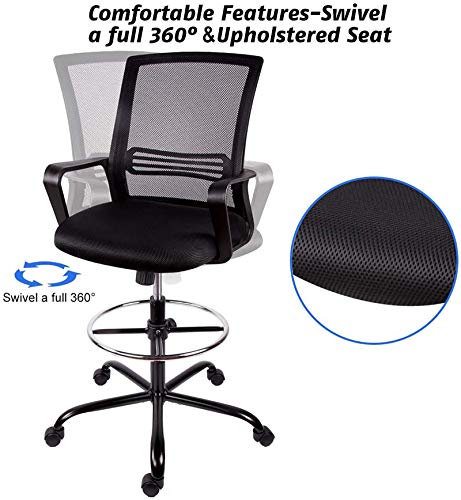 Drafting Chair Tall Office Chair, Ergonomic Mesh Chair with Foot Ring