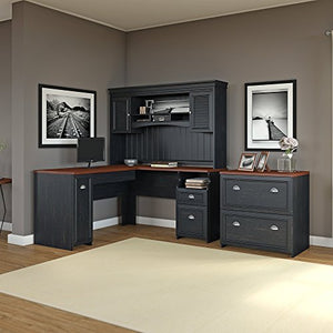 Bush Furniture Fairview L Shaped Desk with Hutch and Lateral File Cabinet in Antique Black