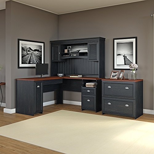 Bush Furniture Fairview L Shaped Desk with Hutch and Lateral File Cabi ...