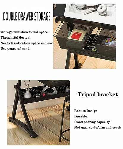 ZERVA Height Adjustable Drafting Table with Stool and Glass Tabletop