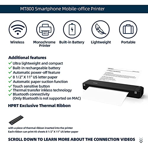 HPRT MT800 Portable A4 Thermal Printer - Support 216mm Width a4 Paper Available for Outdoors Printing Home Office Travel Students and Cars,Suitable for Mobile Office with Paper