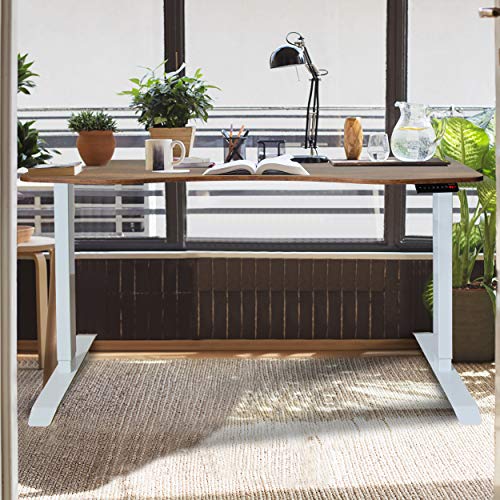Caesar Hardware A-63C Ergonomic 63-in 3 Memory Buttons LED Electric Automatic Height Adjustable Sit to Stand Curved Work Office Desk with White Legs, Dark Walnut