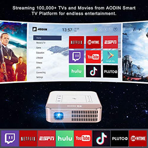 AODIN Wow 200 ANSI Lumens Portable Projector, Mini LED WiFi Smart Projector, Outdoor Movie Projector, 300" Bright & Clear Image, Stereo Speaker, Support Smartphone, Tablet, Laptop, PC, 2 Hours Working